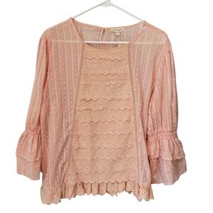 New Jennifer & Grace Embroidered Lace Eyelet Top Women’s Large Peach